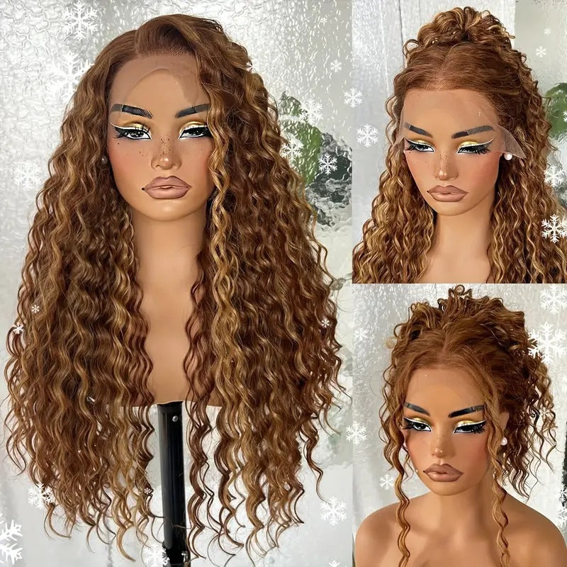 Women's Long Curly Hair Wig With Side Fringe In Steel Color, Made Of High Temperature Wire