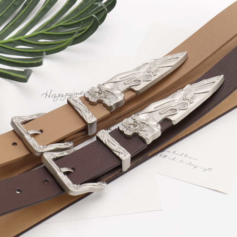 Mermaid Pattern Pu Leather Belt In White Featuring Elegant Design