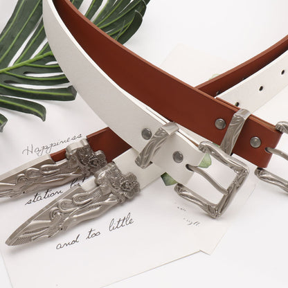 Mermaid Pattern Pu Leather Belt In White Featuring Elegant Design