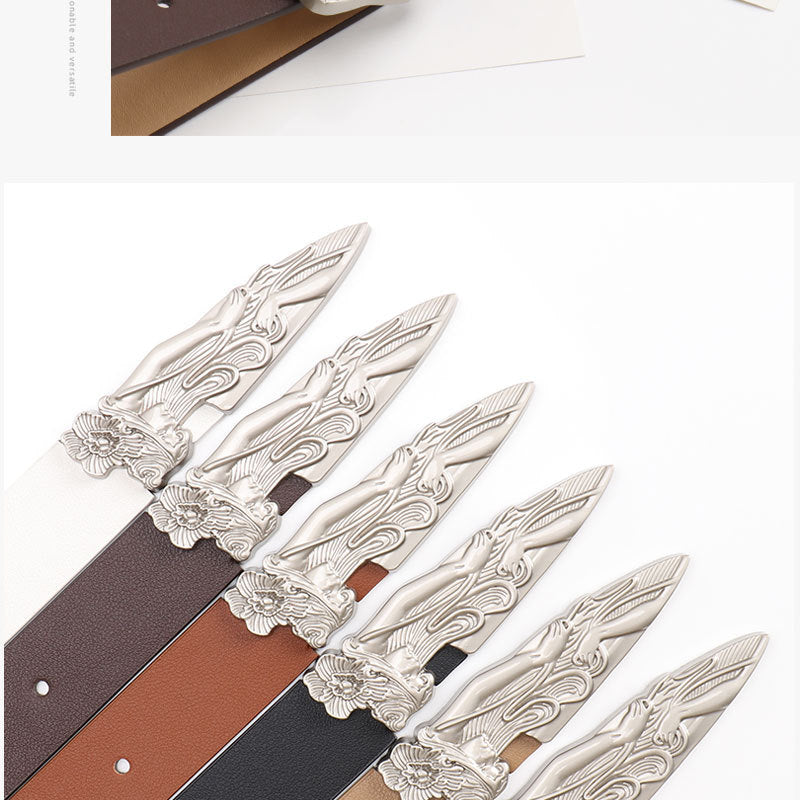 Mermaid Pattern Pu Leather Belt In White Featuring Elegant Design