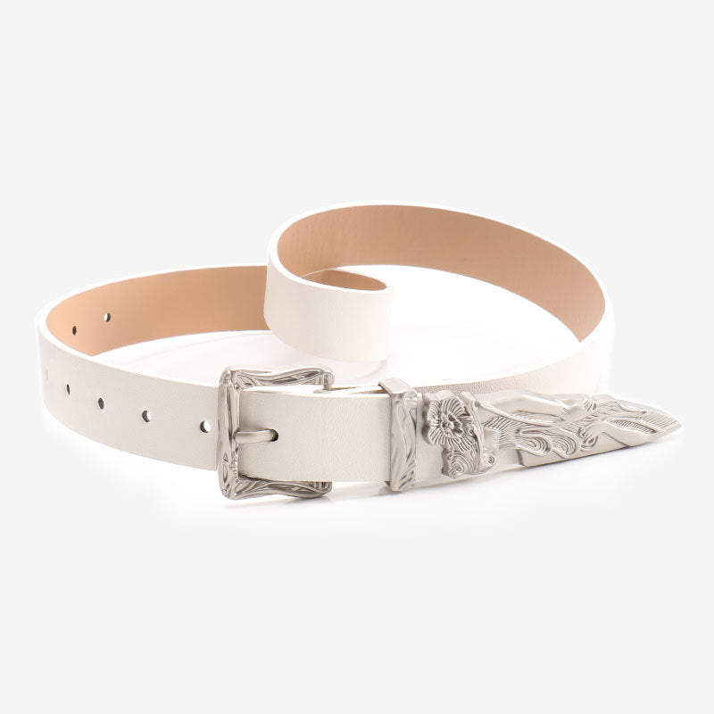 Mermaid Pattern Pu Leather Belt In White Featuring Elegant Design