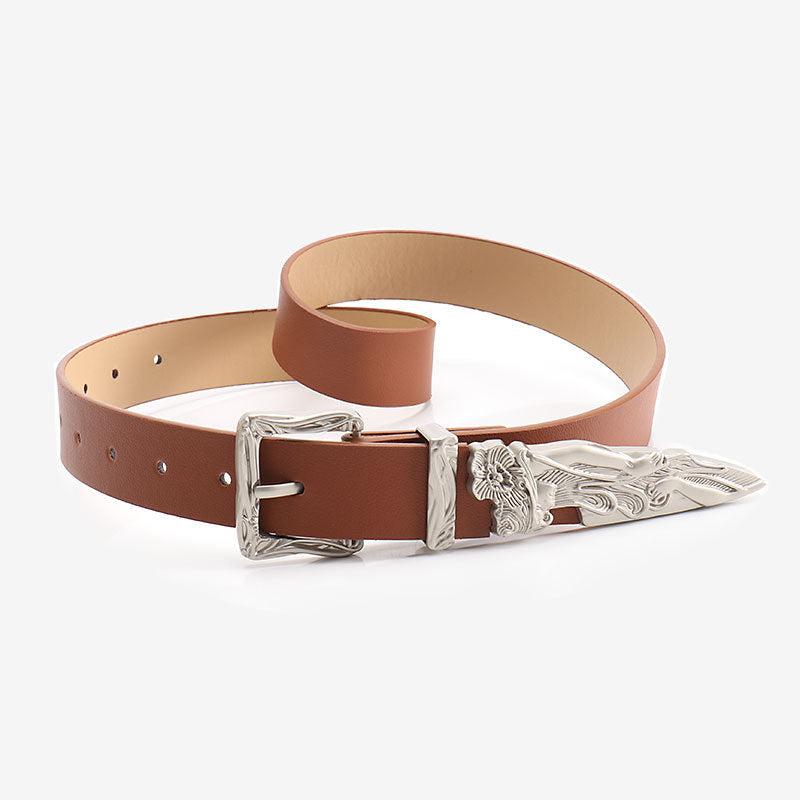 Mermaid Pattern Pu Leather Belt In White Featuring Elegant Design