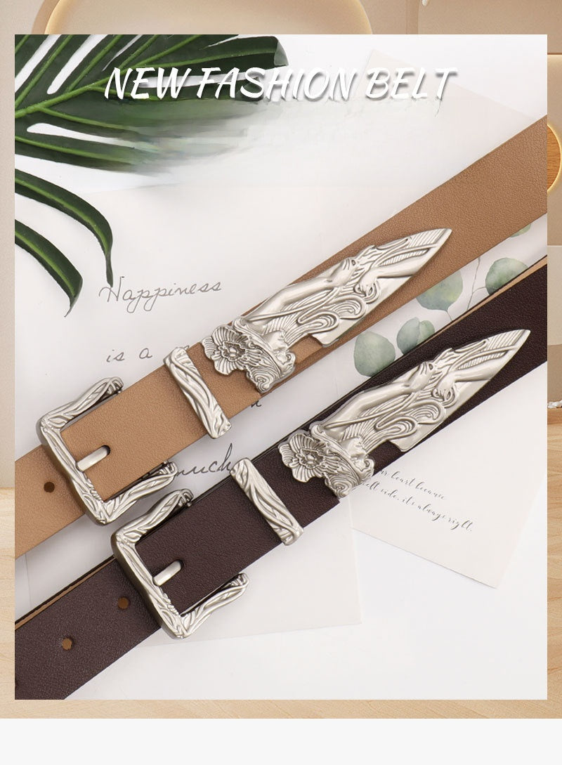 Mermaid Pattern Pu Leather Belt In White Featuring Elegant Design