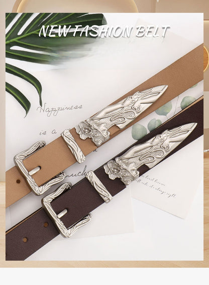 Mermaid Pattern Pu Leather Belt In White Featuring Elegant Design