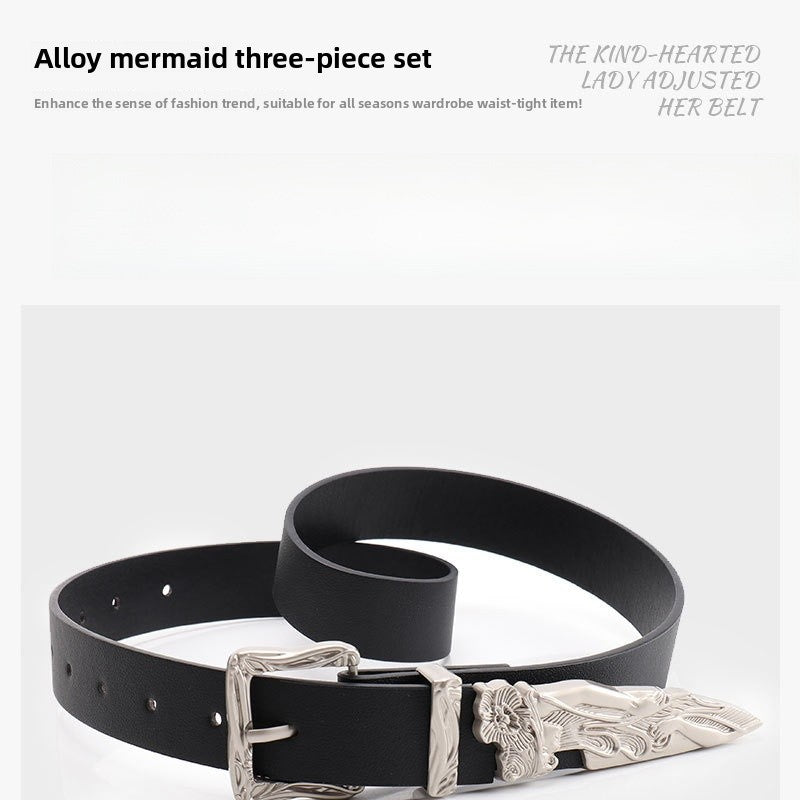 Mermaid Pattern Pu Leather Belt In White Featuring Elegant Design