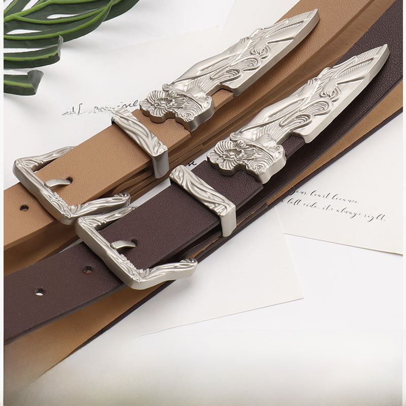 Mermaid Pattern Pu Leather Belt In White Featuring Elegant Design