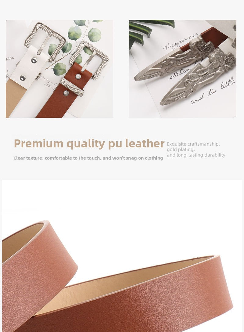 Mermaid Pattern Pu Leather Belt In White Featuring Elegant Design