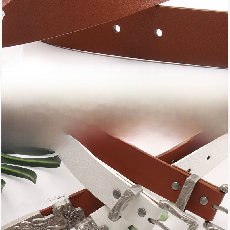 Mermaid Pattern Pu Leather Belt In White Featuring Elegant Design