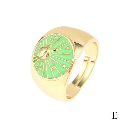 Moon Pattern Copper Ring With Enamel Craft, 1 Piece For Elegant Wear