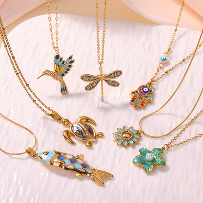 Flower Necklace For Women Featuring PVD Coated 18K Real Gold Plated 304 Stainless Steel