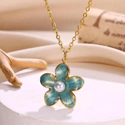 Flower Necklace For Women Featuring PVD Coated 18K Real Gold Plated 304 Stainless Steel