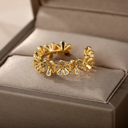 Flower Ring For Women Featuring 18K Real Gold Plated Copper In Elegant Golden Finish