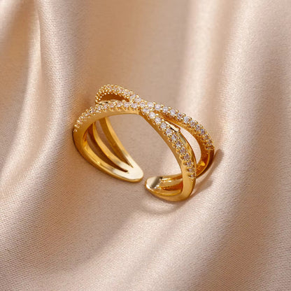 Geometric Open Rings For Women In Copper With 18K Real Gold Plated Finish Featuring Zircon Inlay