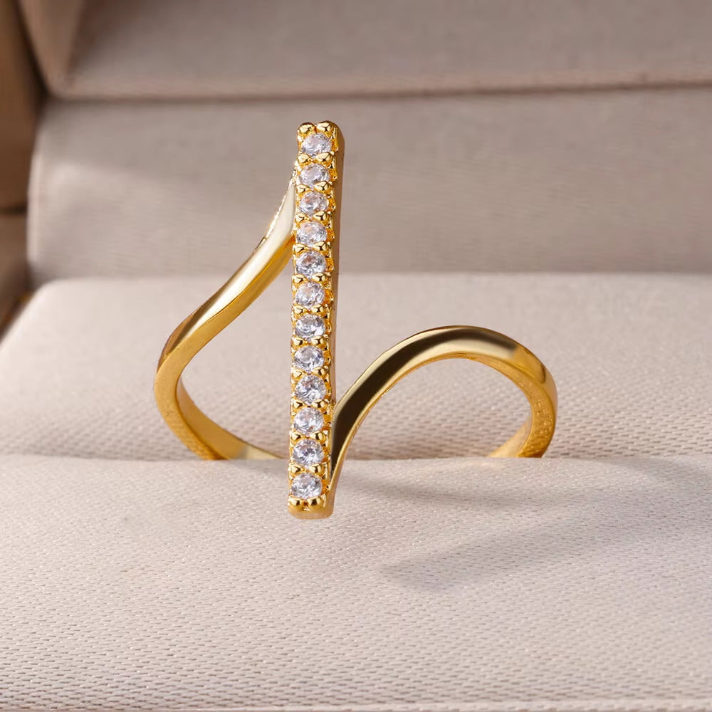 Geometric Open Rings For Women In Copper With 18K Real Gold Plated Finish Featuring Zircon Inlay