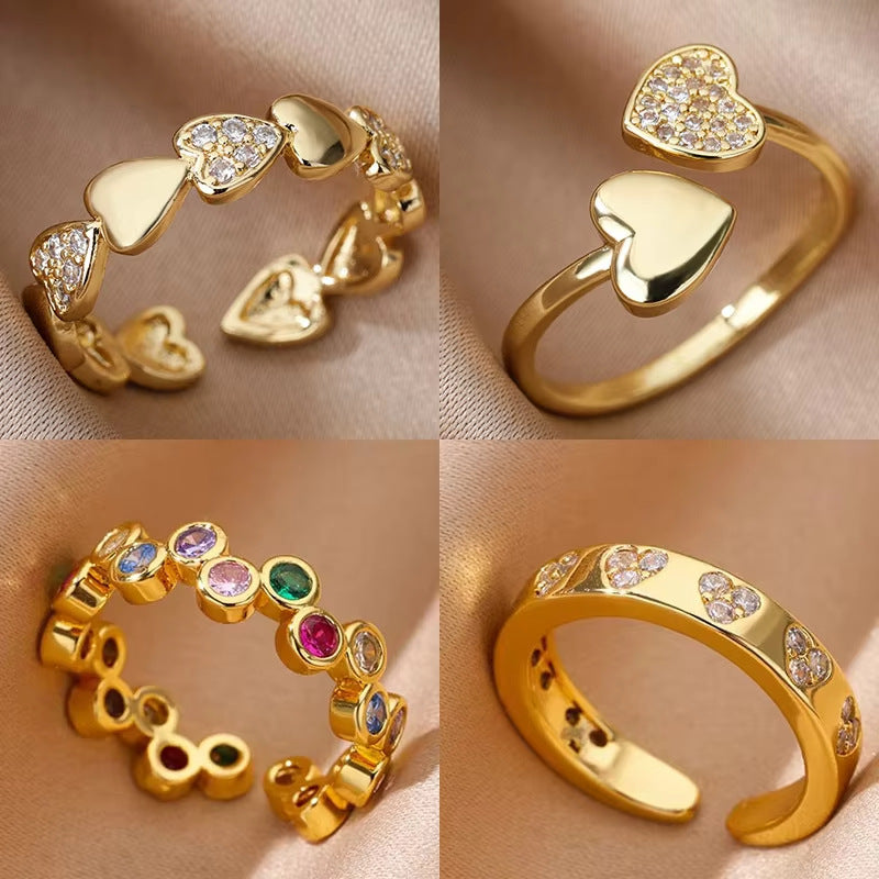 Heart Shape Open Ring For Women In Copper With 18K Real Gold Plated Finish, Golden Tone, 1 Piece
