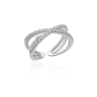 Geometric Open Rings For Women In Copper With 18K Real Gold Plated Finish Featuring Zircon Inlay