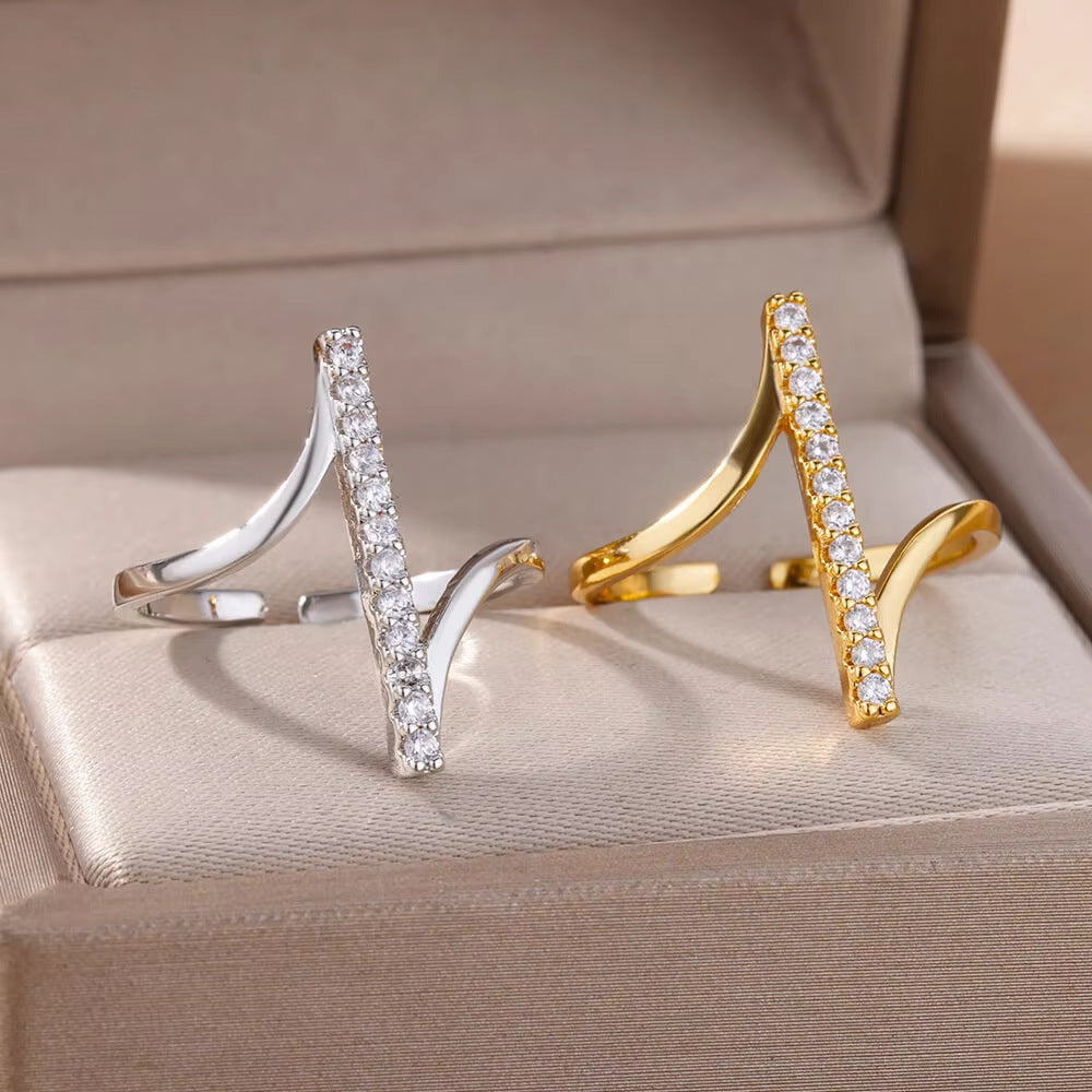 Geometric Open Rings For Women In Copper With 18K Real Gold Plated Finish Featuring Zircon Inlay