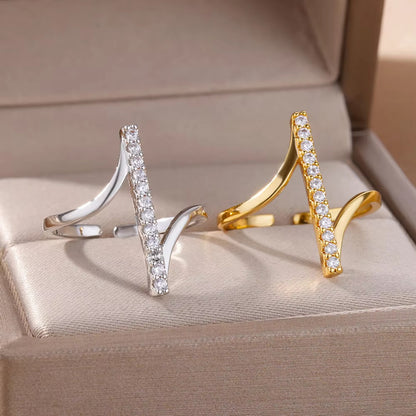 Geometric Open Rings For Women In Copper With 18K Real Gold Plated Finish Featuring Zircon Inlay