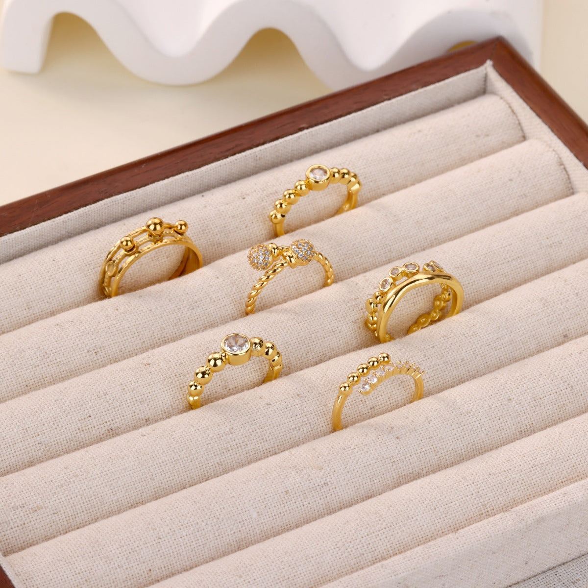 Ball Pattern Open Rings For Women In Copper With 18K Real Gold Plated Finish, Available In Golden