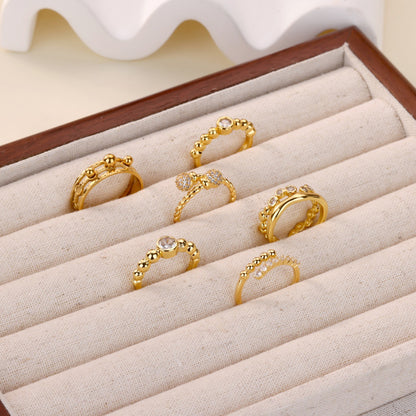 Ball Pattern Open Rings For Women In Copper With 18K Real Gold Plated Finish, Available In Golden