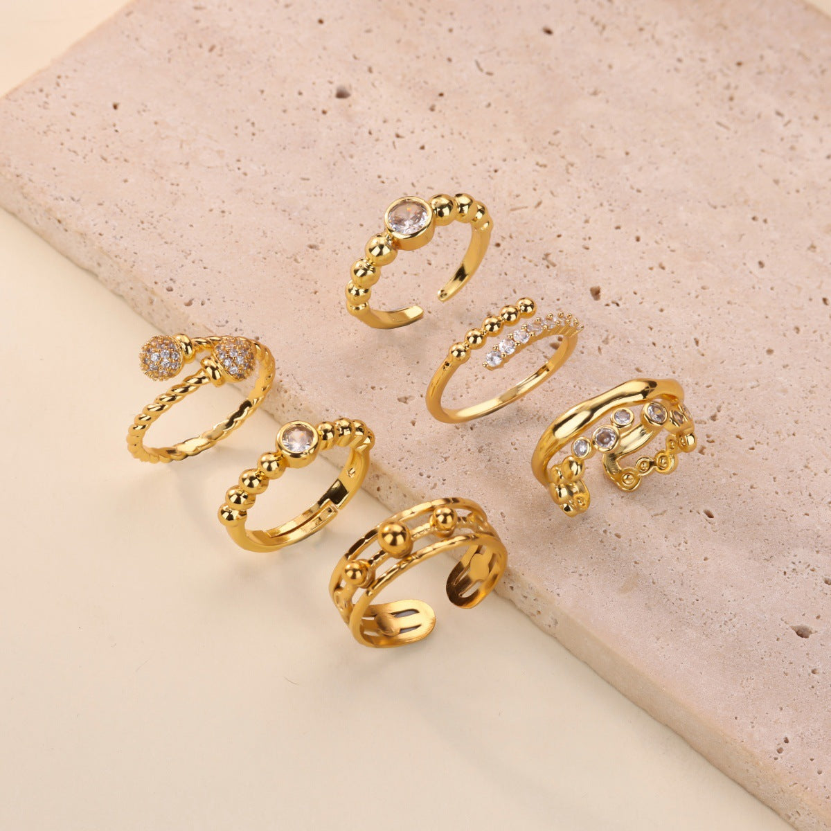 Ball Pattern Open Rings For Women In Copper With 18K Real Gold Plated Finish, Available In Golden