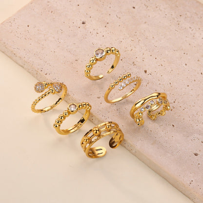 Ball Pattern Open Rings For Women In Copper With 18K Real Gold Plated Finish, Available In Golden