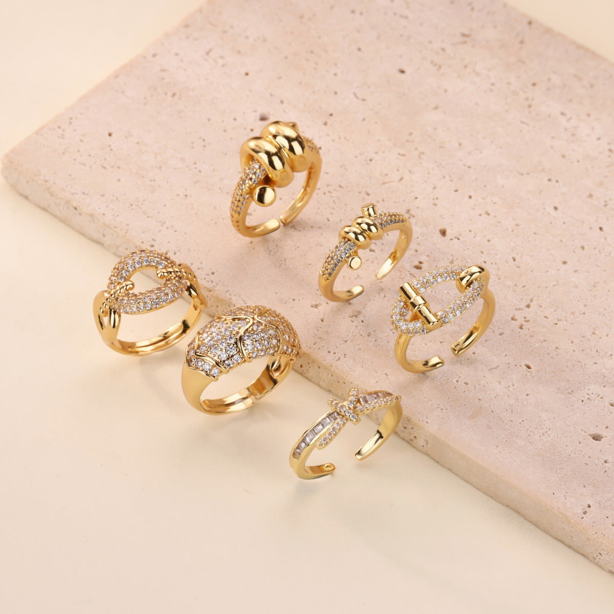 For Open Rings In Copper With 18K Real Gold Plated And Zircon Inlay, Golden Wedding Jewelry Accessory
