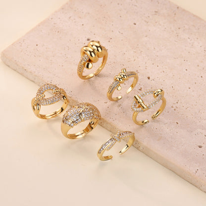 For Open Rings In Copper With 18K Real Gold Plated And Zircon Inlay, Golden Wedding Jewelry Accessory
