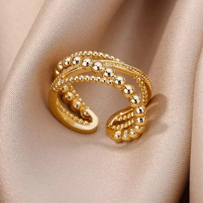 Geometric Open Rings For Women In Copper With 18K Real Gold Plated Finish Featuring Zircon Inlay