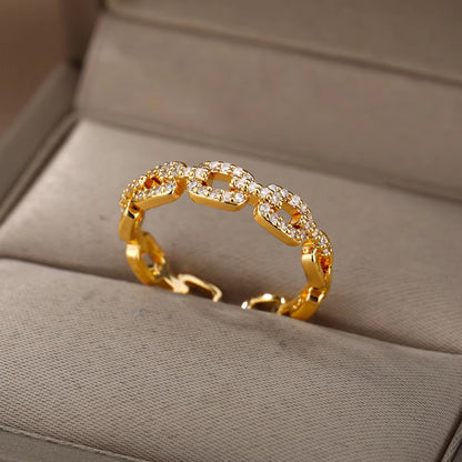 Geometric Open Rings For Women In Copper With 18K Real Gold Plated Finish Featuring Zircon Inlay