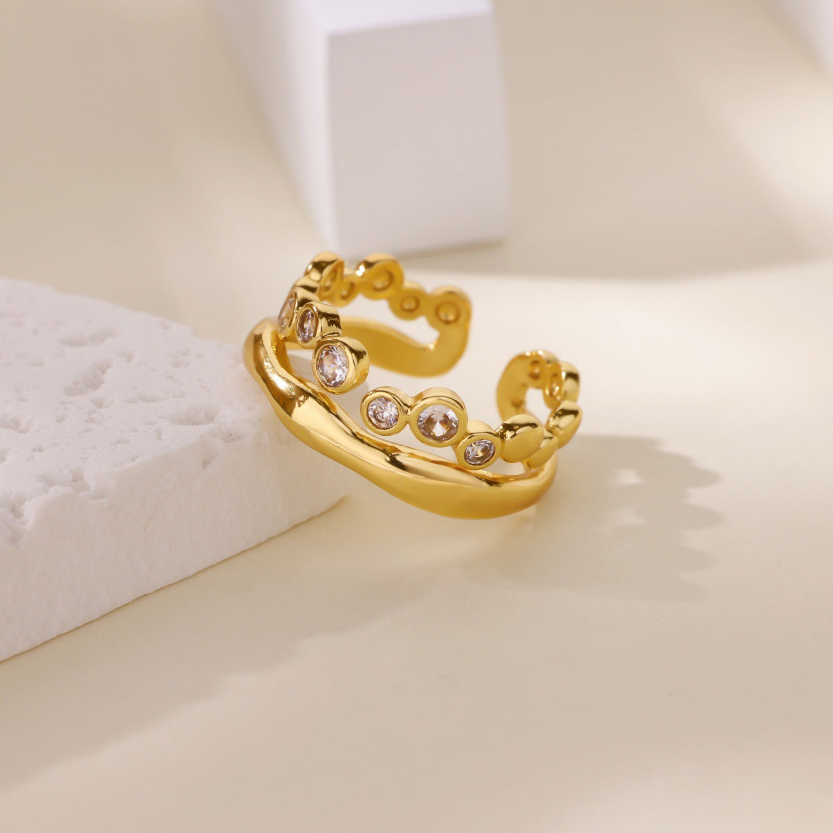 Ball Pattern Open Rings For Women In Copper With 18K Real Gold Plated Finish, Available In Golden