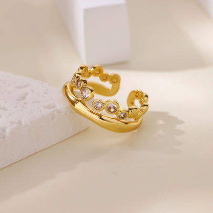 Ball Pattern Open Rings For Women In Copper With 18K Real Gold Plated Finish, Available In Golden