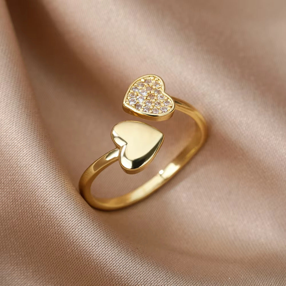 Heart Shape Open Ring For Women In Copper With 18K Real Gold Plated Finish, Golden Tone, 1 Piece