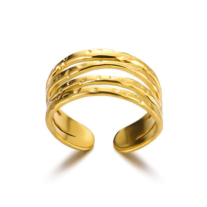 Vintage Style Women’s Ring Featuring Lines Pattern With 18K Real Gold Plated Finish In Golden