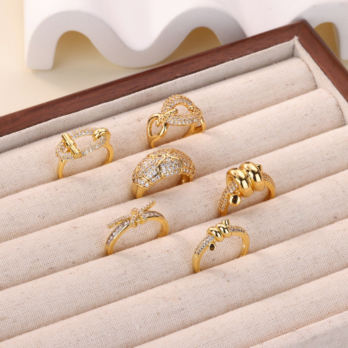 For Open Rings In Copper With 18K Real Gold Plated And Zircon Inlay, Golden Wedding Jewelry Accessory