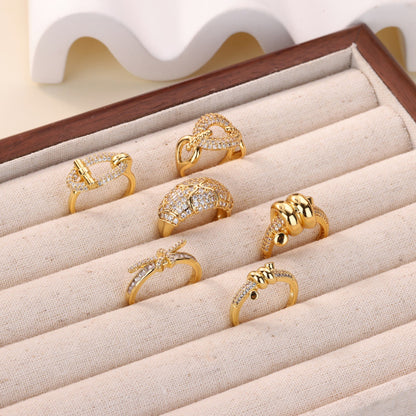For Open Rings In Copper With 18K Real Gold Plated And Zircon Inlay, Golden Wedding Jewelry Accessory