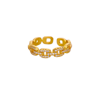 Geometric Open Rings For Women In Copper With 18K Real Gold Plated Finish Featuring Zircon Inlay