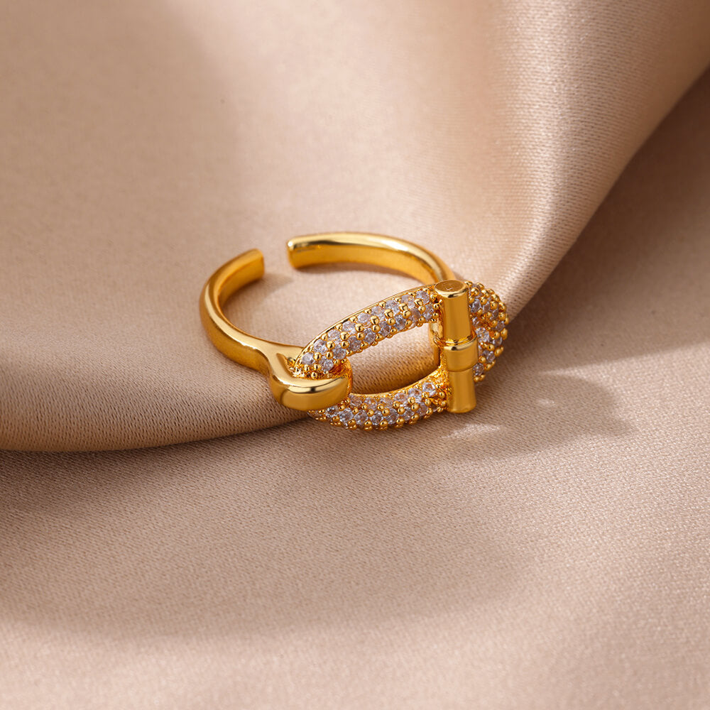 For Open Rings In Copper With 18K Real Gold Plated And Zircon Inlay, Golden Wedding Jewelry Accessory