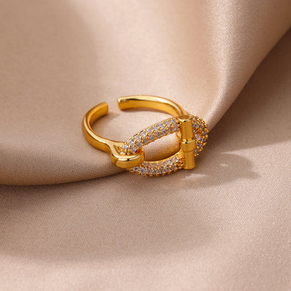 For Open Rings In Copper With 18K Real Gold Plated And Zircon Inlay, Golden Wedding Jewelry Accessory