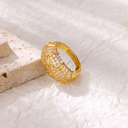 For Open Rings In Copper With 18K Real Gold Plated And Zircon Inlay, Golden Wedding Jewelry Accessory