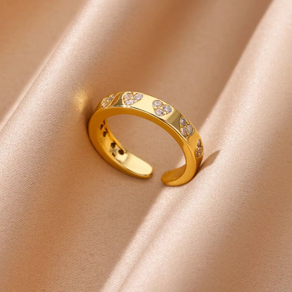 Heart Shape Open Ring For Women In Copper With 18K Real Gold Plated Finish, Golden Tone, 1 Piece