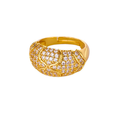 For Open Rings In Copper With 18K Real Gold Plated And Zircon Inlay, Golden Wedding Jewelry Accessory