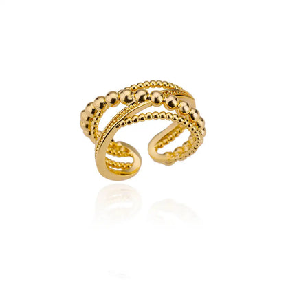 Geometric Open Rings For Women In Copper With 18K Real Gold Plated Finish Featuring Zircon Inlay