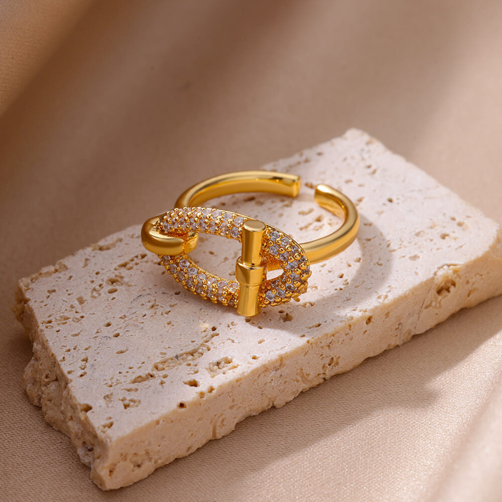 For Open Rings In Copper With 18K Real Gold Plated And Zircon Inlay, Golden Wedding Jewelry Accessory
