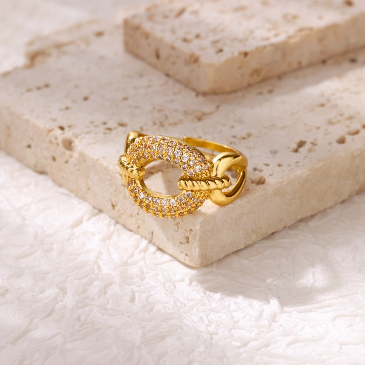For Open Rings In Copper With 18K Real Gold Plated And Zircon Inlay, Golden Wedding Jewelry Accessory