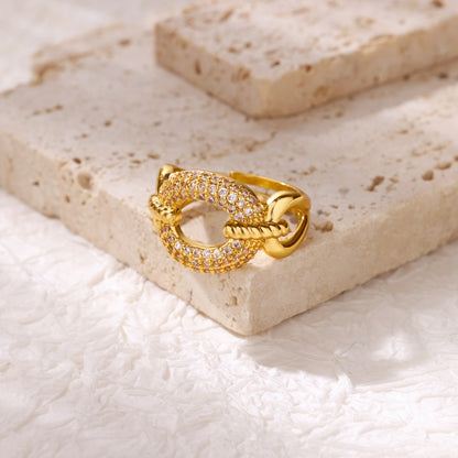 For Open Rings In Copper With 18K Real Gold Plated And Zircon Inlay, Golden Wedding Jewelry Accessory