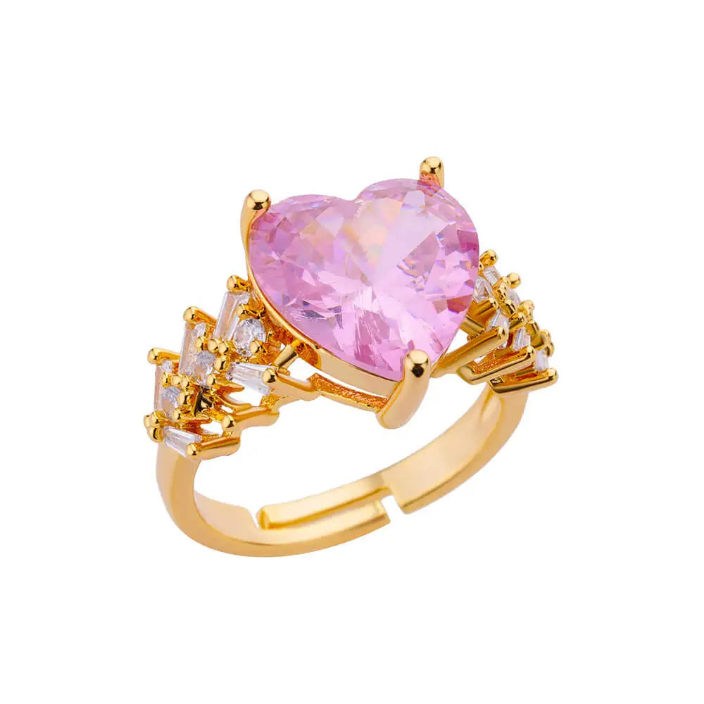 Heart Shape Ring For Valentine’s Day Featuring 18K Real Gold Plated Copper With Zircon Inlay