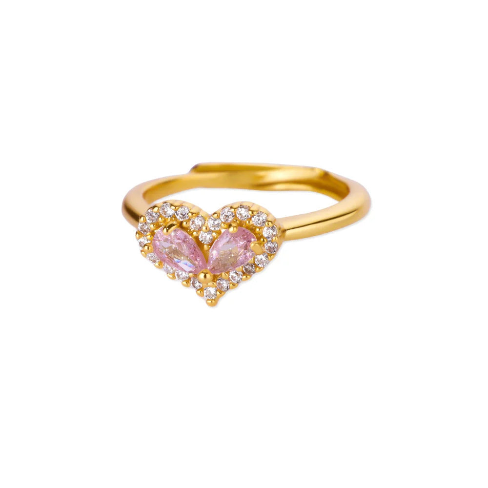 Heart Shape Ring For Valentine’s Day Featuring 18K Real Gold Plated Copper With Zircon Inlay