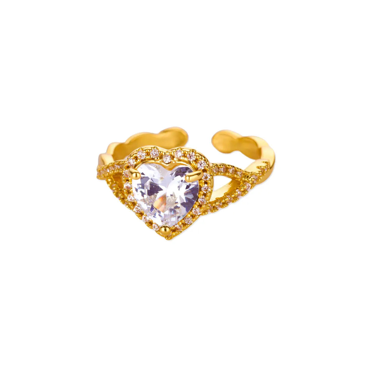 Heart Shape Ring For Valentine’s Day Featuring 18K Real Gold Plated Copper With Zircon Inlay