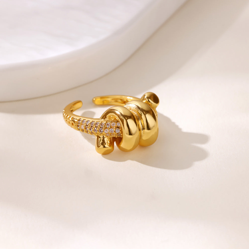 For Open Rings In Copper With 18K Real Gold Plated And Zircon Inlay, Golden Wedding Jewelry Accessory
